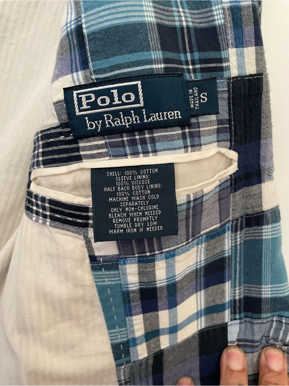 Polo by Ralph Lauren Patchwork Madras Blazer in Teal, Navy & White - Picture 2 of 4